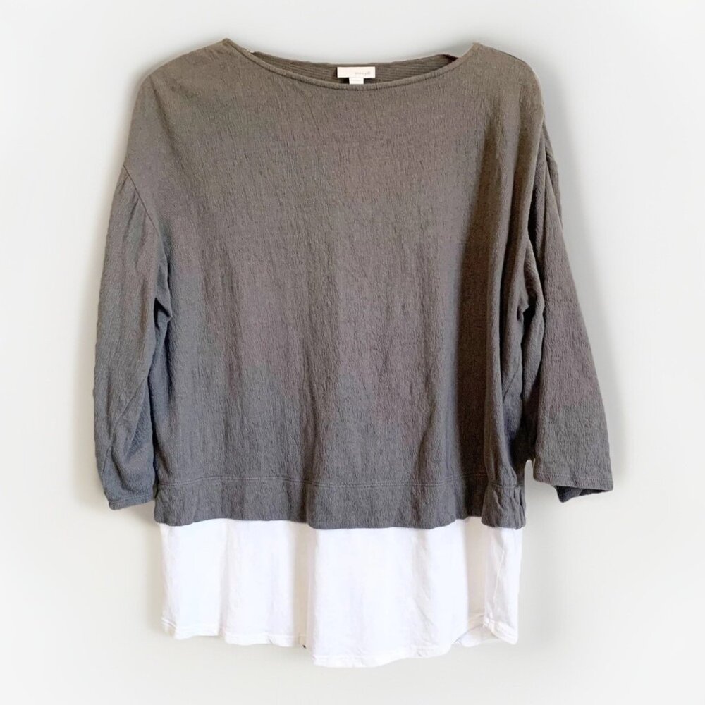 J. Jill Pure Jill Gray White Shirttail Layered Top Women’s XS 3/4 Sleeves